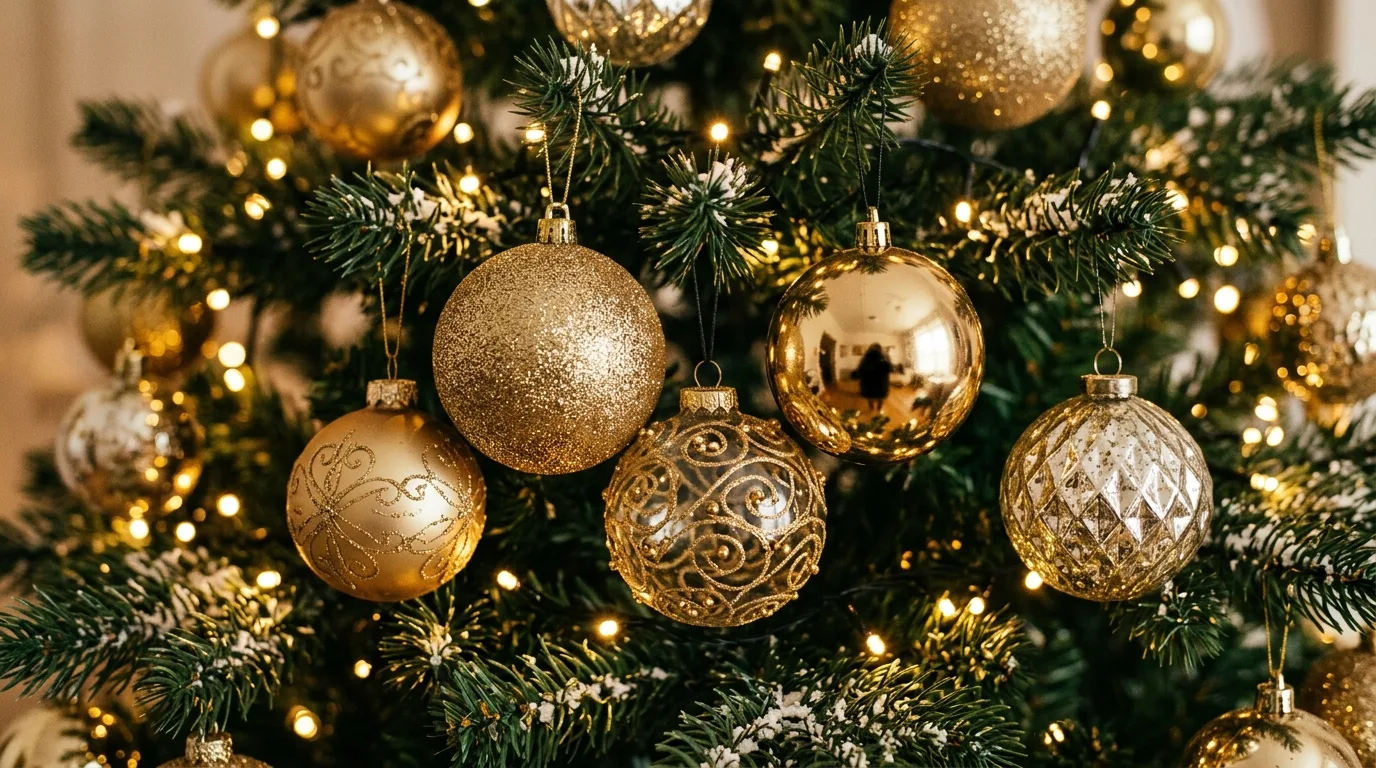 Layer in texture instead of relying on shine alone inspiration for a Christmas tree centerpiece.